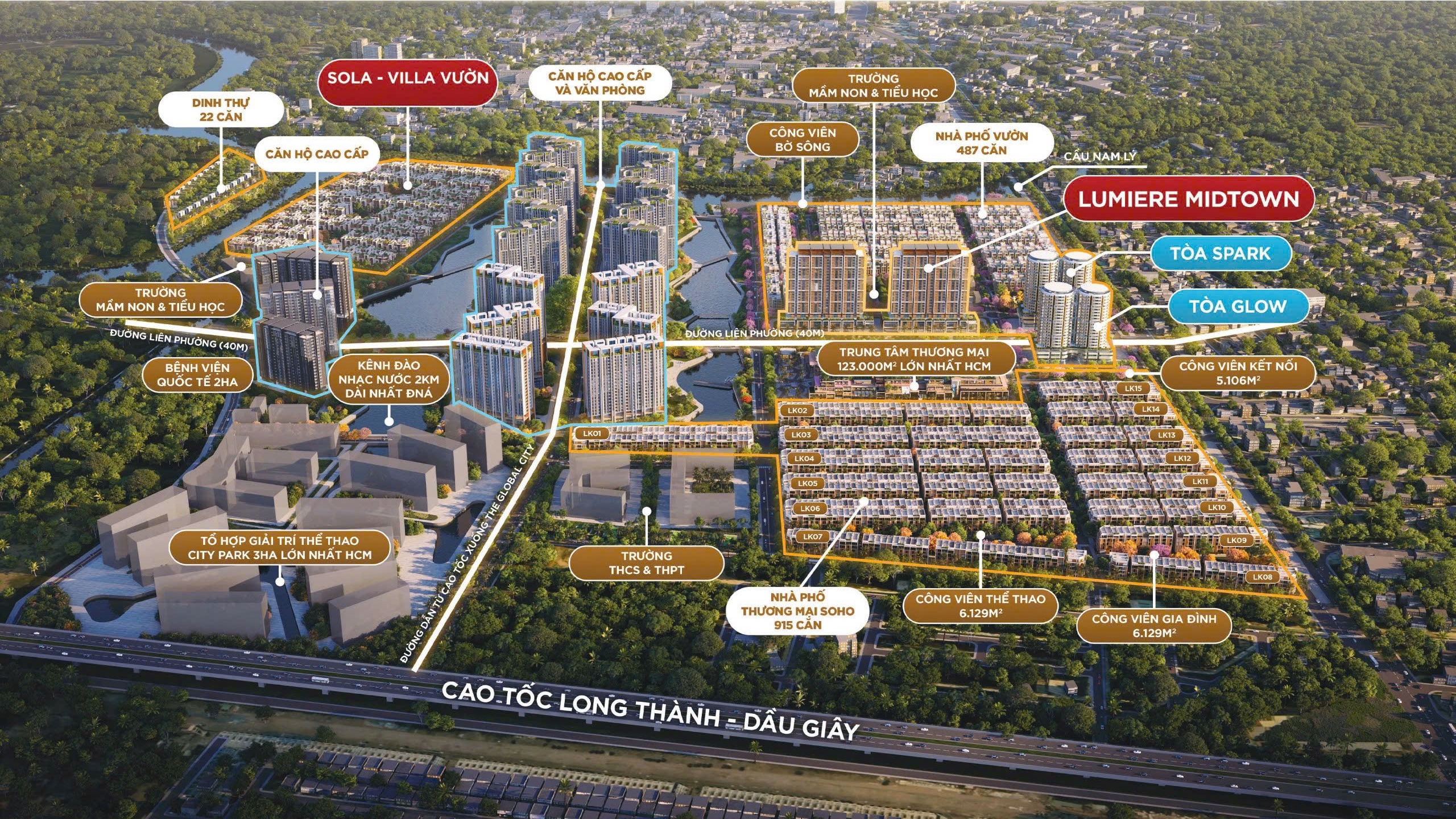 Sơ đồ tổng thể c&aacute;c ph&acirc;n khu tại dự &aacute;n khu đ&ocirc; thị The Global City do Masterise Homes ph&aacute;t triển.