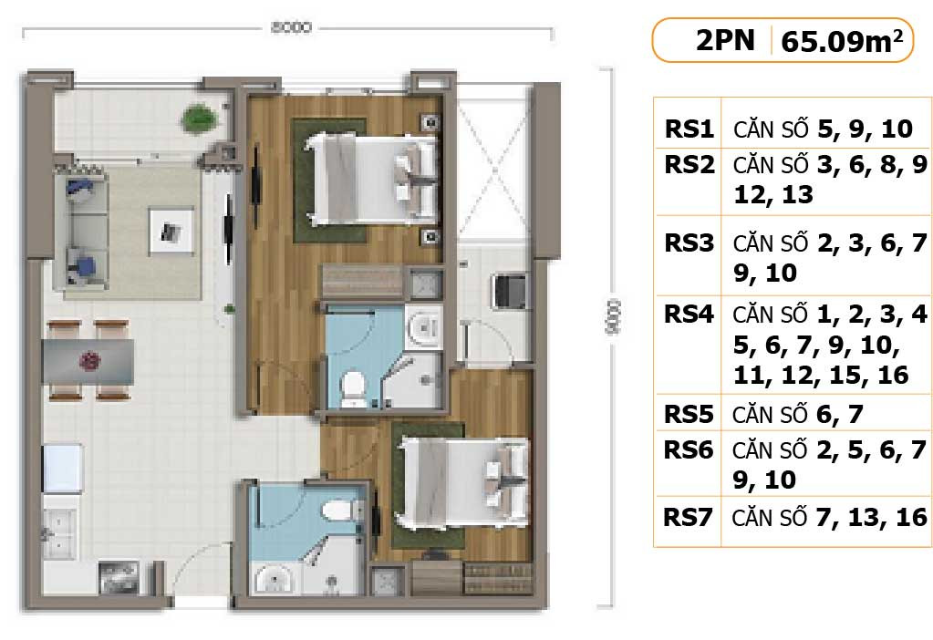 Layout căn hộ 2 phòng ngủ dự án Richstar